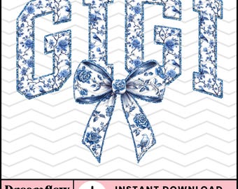 Gigi Grand Millennial Coquette PNG, Preppy Chinoiserie PNG Sublimation Design, Trendy Glitter Blue Toile Grandma PNG File, Cute Gigi Png