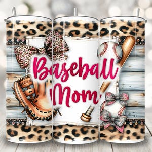 Leopard Baseball Mom Tumbler Wrap, 20 oz Skinny Tumbler Sublimation Design, Baseball Mama Cup Wrap Png, Coquette Sports Tumbler Wrap Png