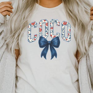 Coco Patriotic Floral PNG Sublimation Design, Coquette Bow 4th of July Png, Trendy July Fourth Png, Grandma Name Toile Chinoiserie Png