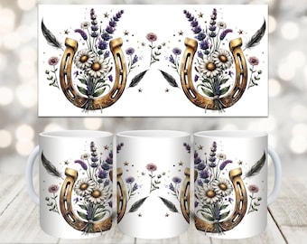Envoltura para taza Western Boho, diseño de sublimación para taza de 11 oz y 15 oz, envoltura para taza de vaquera PNG, país rústico PNG, taza de café occidental PNG, Boho floral