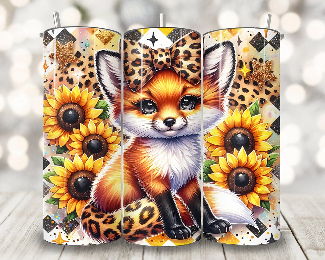 Sunflower Fox Tumbler Wrap, 20 Oz Skinny Tumbler Sublimation Design ...