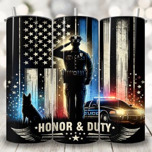 Patriotic Police Tumbler Wrap, 20 oz Skinny Tumbler Sublimation Design, Police Officer Cup Wrap Png, Law Enforcement Tumbler Wrap for Men