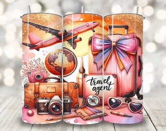 Travel Agent Tumbler Wrap, 20oz Skinny Tumbler Sublimation Design, Girls Trip Cup Wrap, Travel Tumbler Wrap, Travel Agent Wrap Png Download