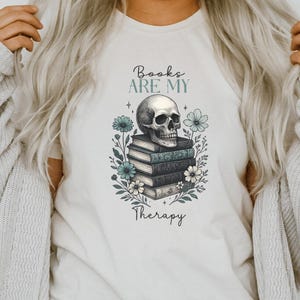 Books are my Therapy PNG Sublimation Design, Flower Book Png, Book Lover Png, Funny Book Png, Romantasy Book Skull BookTok Digital Download