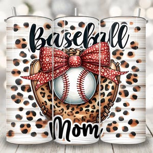 Leopard Baseball Mom Tumbler Wrap, 20 oz Skinny Tumbler Sublimation Design, Baseball Mama Cup Wrap Png, Coquette Sports Tumbler Wrap Png