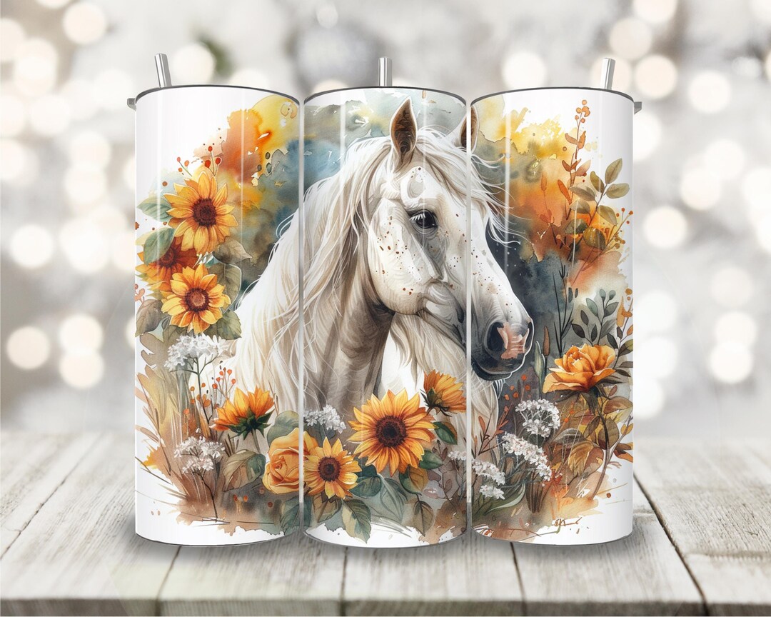 White Boho Horse Tumbler Wrap PNG, 20oz Skinny Tumbler Sublimation ...
