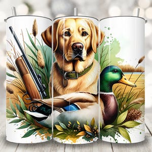 Golden Lab Duck Hunting Tumbler Wrap, 20 oz Skinny Tumbler Sublimation Design, Hunter Scene Sublimation PNG, Duck Hunting Tumbler PNG
