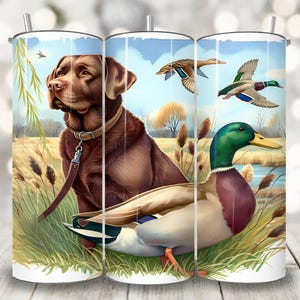 Chocolate Lab Duck Hunting Tumbler Wrap, 20 oz Skinny Tumbler Sublimation Design, Hunter Scene Sublimation PNG, Duck Hunting Tumbler PNG