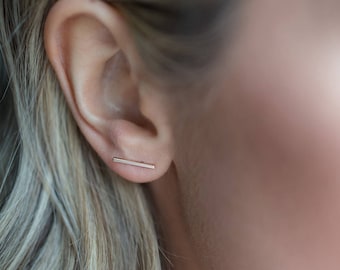 Bar stud earrings - small line earrings, sticks, rods - ear cuff in 925 Silver or Gold Plated