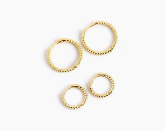 Gold plated mini twisted hoop hoop earrings diameter 6,7,8 or 13 mm - Round earrings