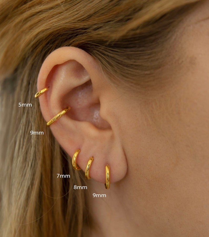 Boucles d'oreilles mini créoles lisses Argent 925 ou Plaqué Or image 3