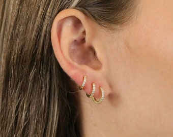 Boucles d'oreilles petites créoles zirconium - Boucles d'oreilles créoles - Boucles d'oreilles créoles Plaqué O