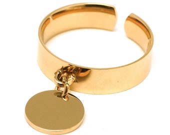 Ring with round golden lozenge - Flat medal ring