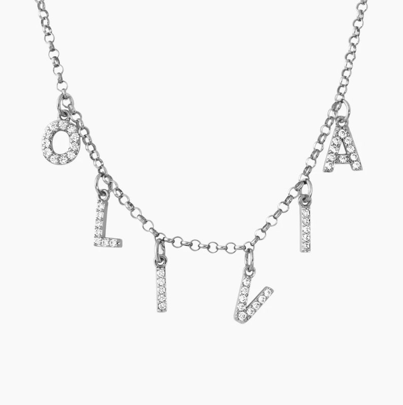 Collier chaîne fine prénom lettre strass zircon initiales dorée or ou argentée Collier prénom avec lettre image 4