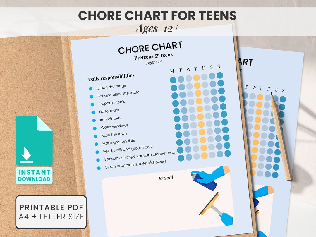Teen Chore Chart Printable Reward Chart Template Kids Chore - Etsy