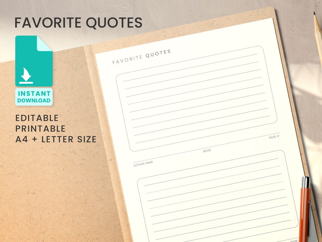 Favorite Quotes Printable Book Quote Journal Template - Etsy