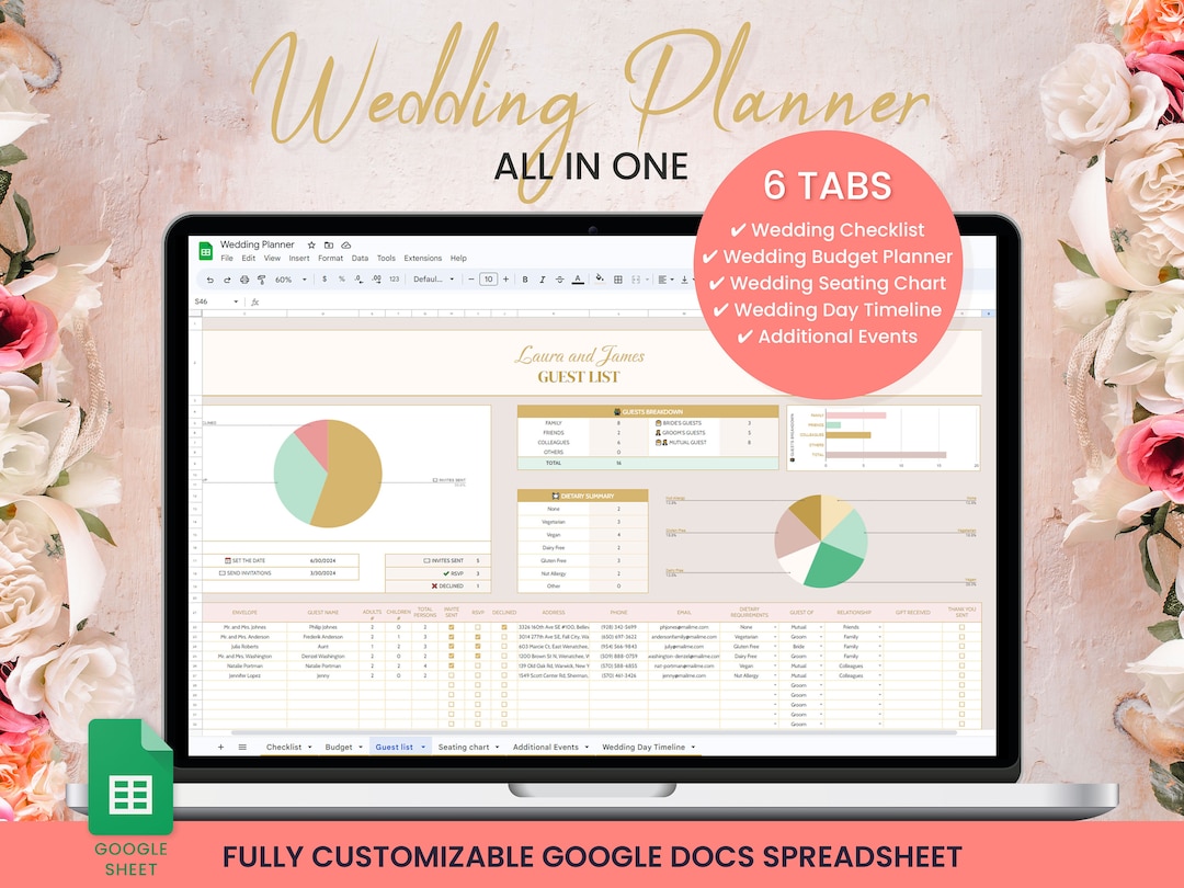 Wedding Planner Google Sheets Template Wedding Budget - Etsy