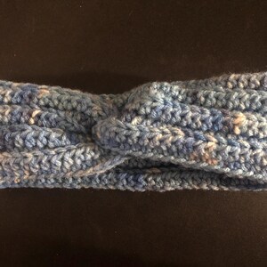 Earwarmer with a knot, blue shades crochet
