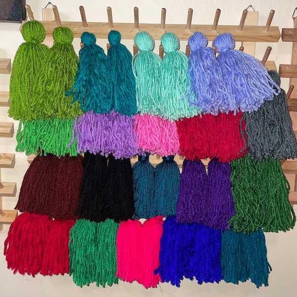 Beautiful Yarn Fringe Earrings, 6 inch, Tassel Solid Color