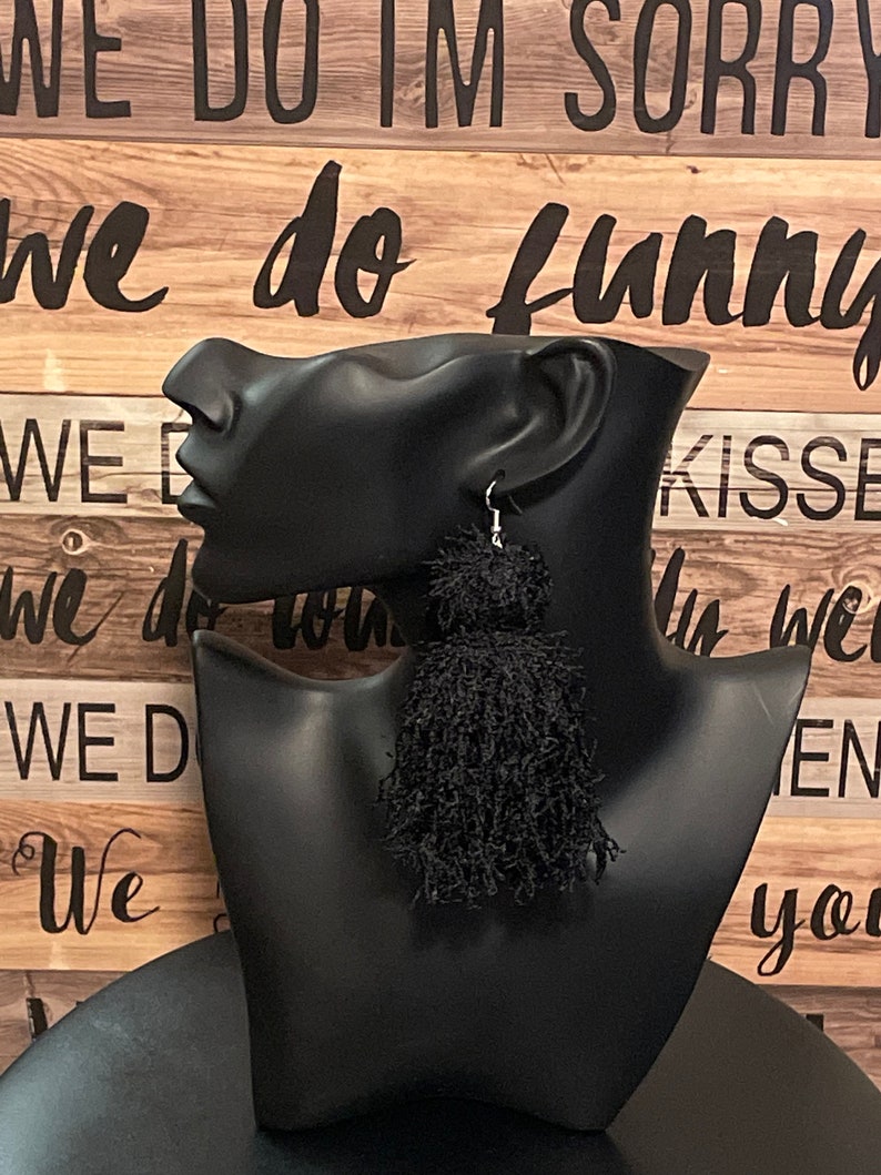 Scrubby Yarn Tassels Solid Color Earrings Etsy