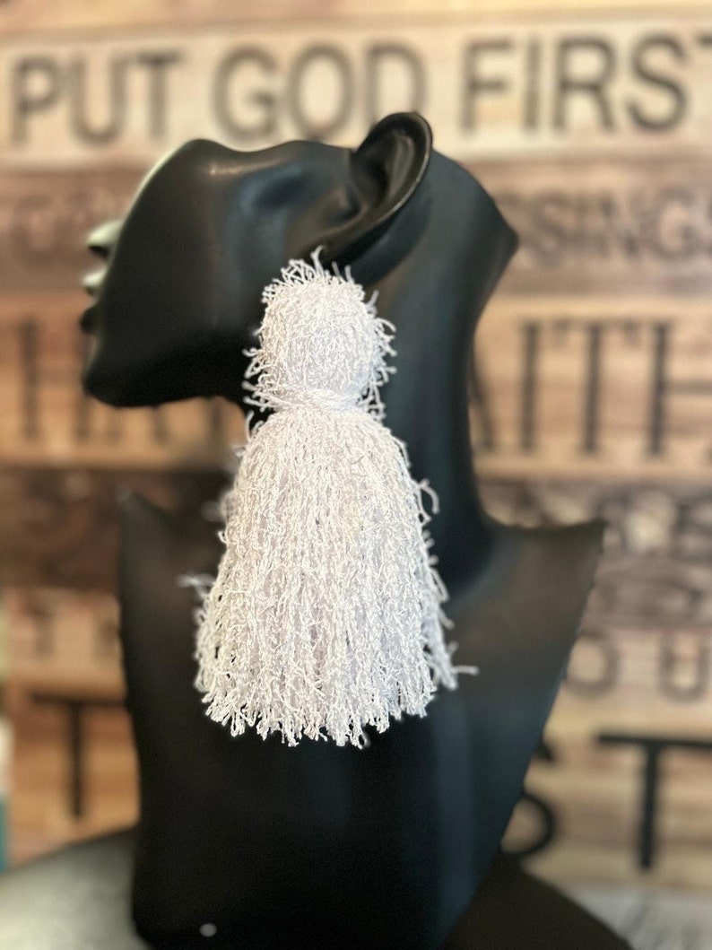 Scrubby Yarn Tassels Solid Color Earrings Etsy