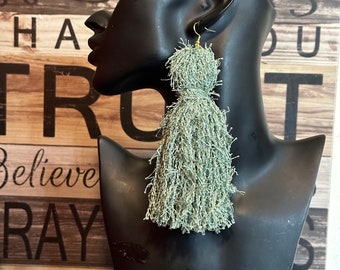 Scrubby Yarn Tassels, Solid Color, Earrings