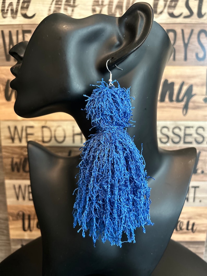 Scrubby Yarn Tassels Solid Color Earrings Etsy
