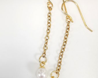 Pearls with certificate for these 5mm white round cultured pearl earrings on gold-plated pendants and chains