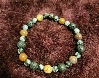 Nature's Harmony Bracelet; Woodeye Jasper, Snowflake Obsidian and Lava Rock