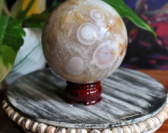 Esfera de ágata flor de amatista rosa, piedra natural (35,7 oz)