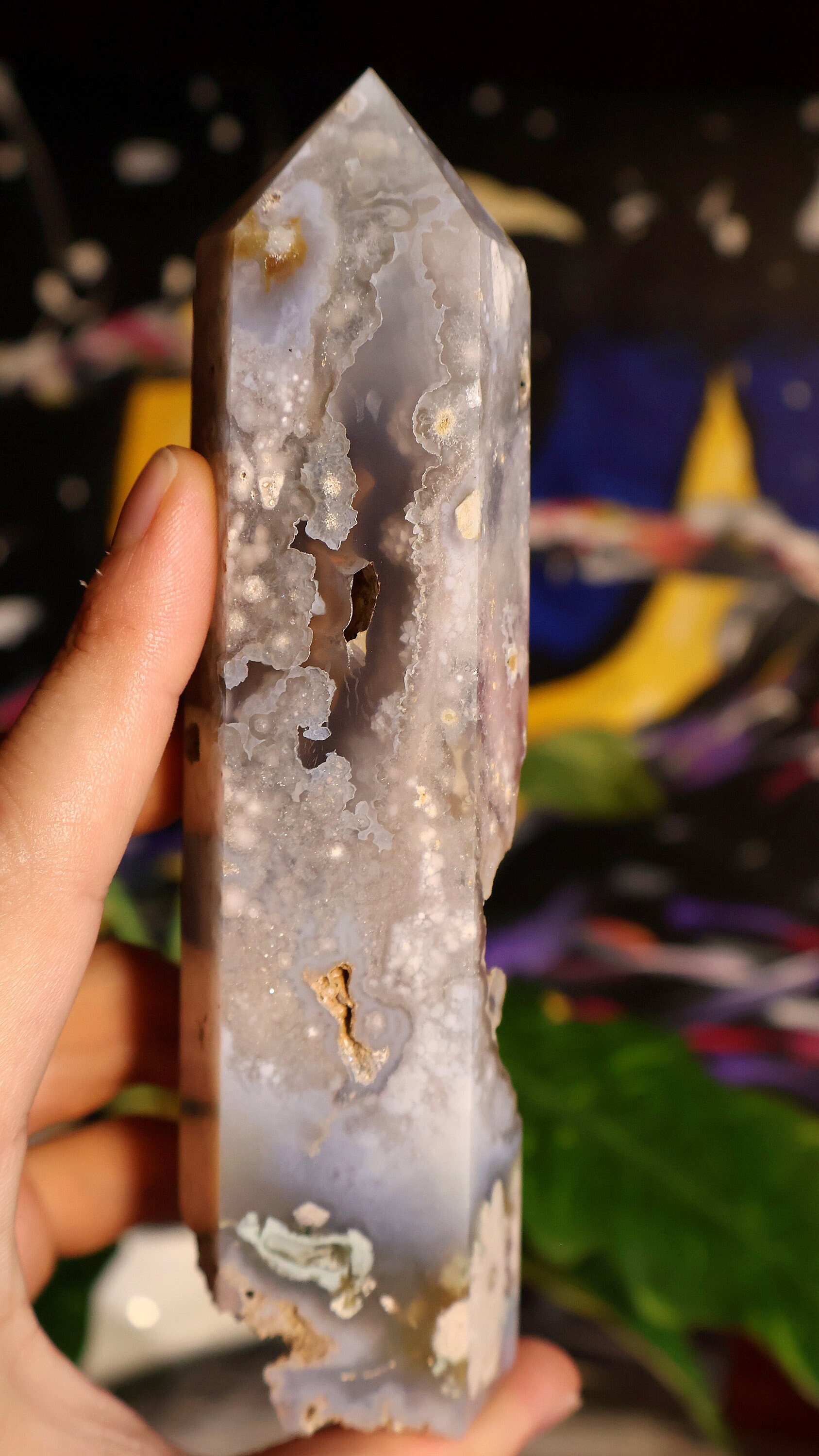 黒花瑪瑙　タワー　天然石 黒と緑の花瑪瑙の塔と水晶の洞窟 12.7 オンス 天然石 - Etsy 日本