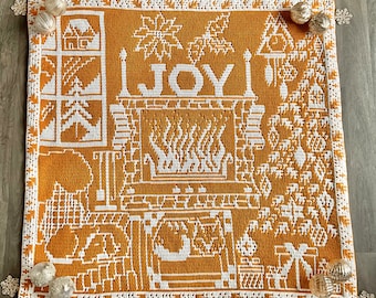 Padrão de crochê para manta de Natal, mosaico JOY para lareira (PDF)