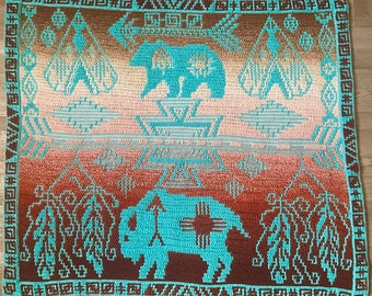 Padrão de manta de crochê mosaico Espírito Selvagem, design nativo americano (PDF)