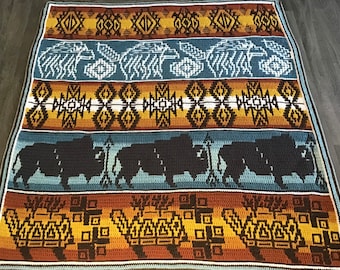 Padrão de manta de crochê em mosaico nativo americano (PDF)