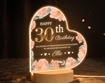 Personalized 30th Birthday Gift for Her, Custom 30th Birthday Lamp, Custom Name & Message Birthday Card, HA01