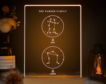 Astrology Gift for Him, Personalized Zodiac Lamp, Zodiac Constellation Night Light, Star Sign Couple Gift, Anniversary Gift, STAR01BE