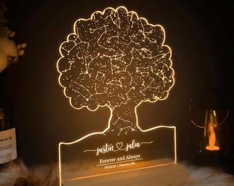 Custom star map light by date, Personalized anniversary gift, The Night We Met Constellation Lamp, Tree of Life Sign, STAR01BH
