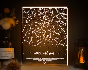 Cadeau pour maman, carte des étoiles personnalisée par date, carte des constellations personnalisée, ciel nocturne par date, cadeau de fête des mères pour elle, STAR02MM