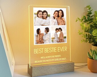 Custom photo collage LED night light sign, Gifts for best friend female birthday, Long distance friendship lamps, Personalized night light