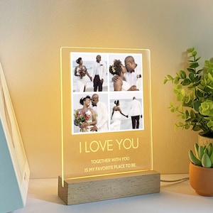 Custom photo collage LED night light sign, Personalized photo night light, 25th and 60th wedding anniversary gifts for him
