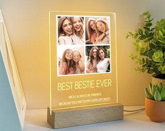 Custom LED photo collage plaque for best friend, Best friend birthday gifts, BFF gift, Bestie gift