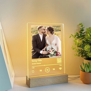 Plaque musicale LED personnalisée, cadres photo personnalisés, cadeau photo de mariage unique pour couple, cadre chanson de mariage
