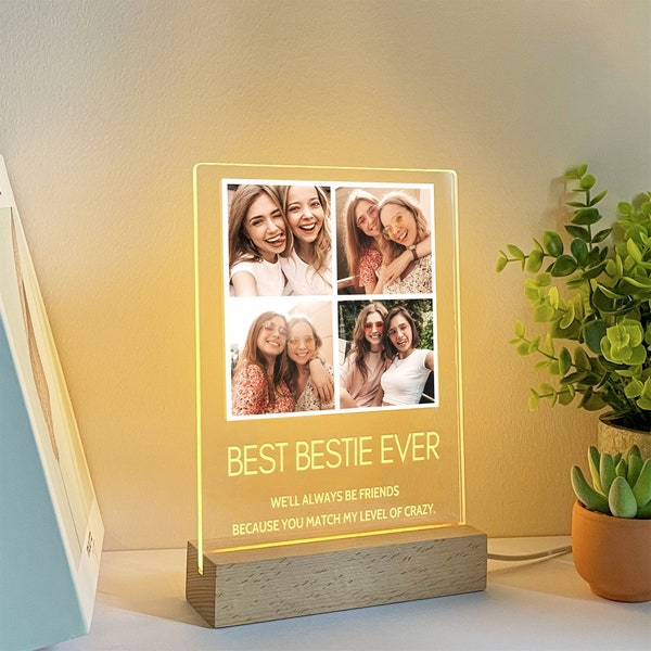 Custom LED photo collage plaque for best friend, Best friend birthday gifts, BFF gift, Bestie gift