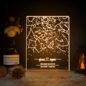 Custom star map by date, Star map night light, Personalized constellation map, Night sky by date, Engagement gift for him and her, STAR02