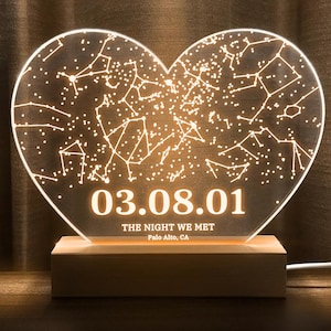 Cadeaux pour lui, carte des étoiles personnalisée par date, carte des constellations personnalisée, cadeau ciel nocturne par date, cadeau d'anniversaire pour elle, COEUR06