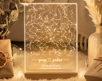 Custom star map by date, Star map night light, Personalized constellation map, Night sky by date, Engagement gift for him and her, STAR02
