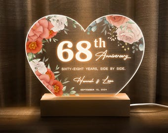 Personalized Anniversary Plaque, Custom 68th Wedding Gift with Names, Date & Love Message, Gift for parents and grandparents, HEART80
