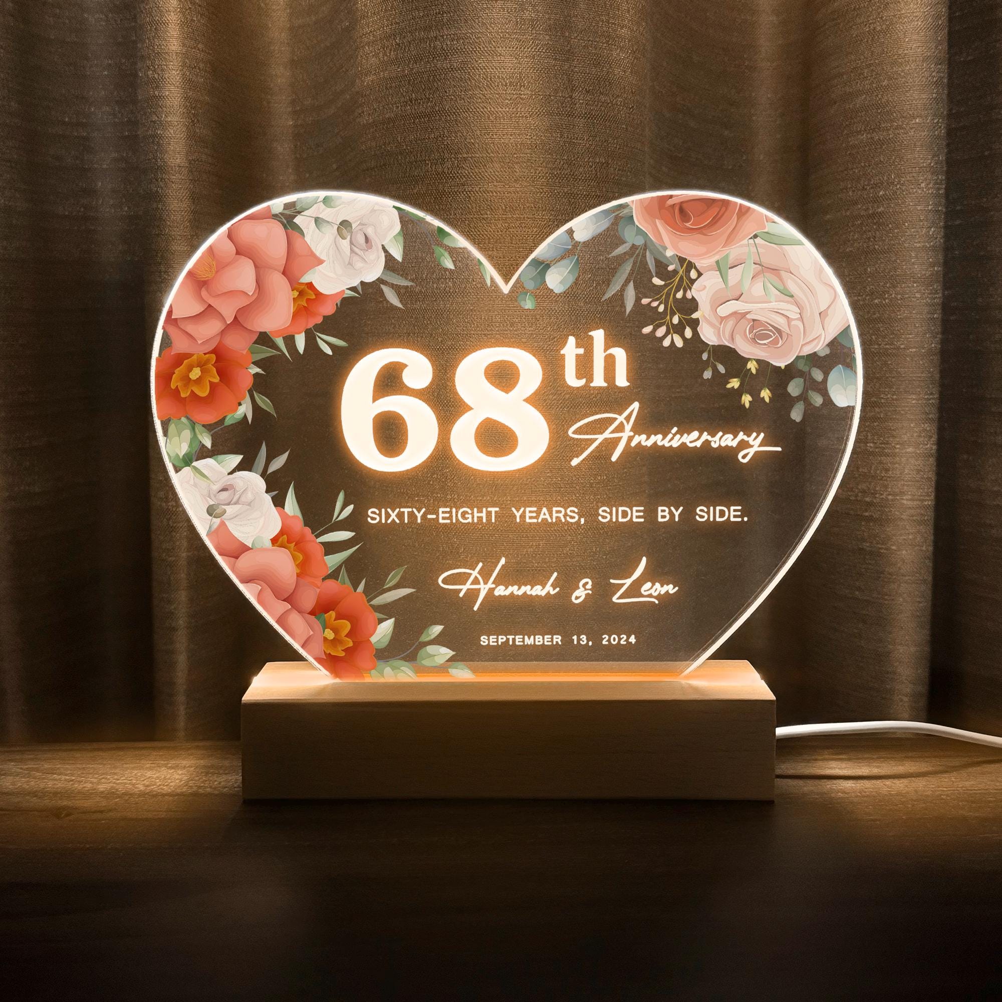Personalized Anniversary Plaque, Custom 68th Wedding Gift With