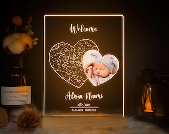 Custom Baby Star Map Night Light, Personalized Newborn Gift with Name, Photo & Birth Details, Nursery Decor, Baby Shower Keepsake, STAR01AJ