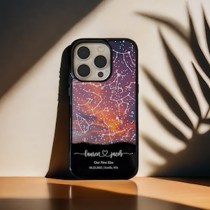 Cadeau d'anniversaire pour lui, coque de téléphone personnalisée carte des étoiles, notre cadeau premier rendez-vous, cadeau premier anniversaire, cadeau personnalisé pour lui, PP10